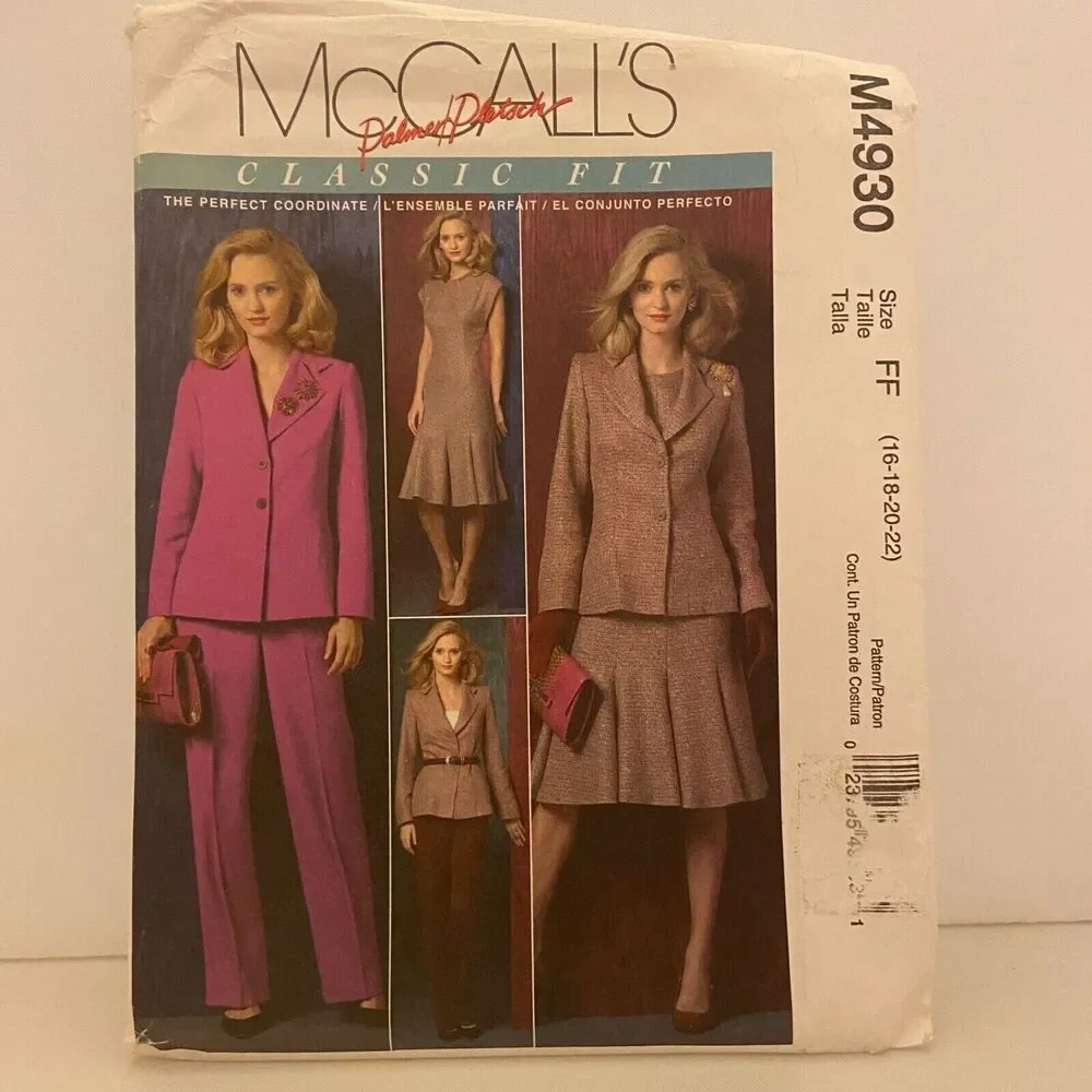 #M4930 McCalls Misses Lined Jacket and Dress and Pants Sewing Pattern Size 16-22